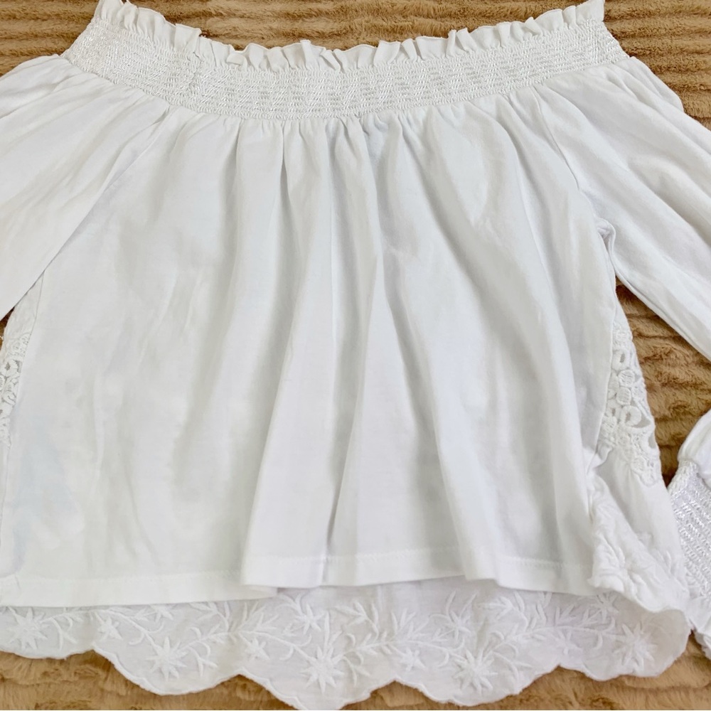 Top Shop White Off-Shoulder Embroidered Women's cropped Top long sleeve - Picture 8 of 9